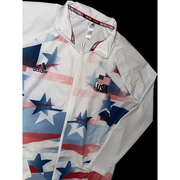 adidas USA‎ Volleyball Warm Up Jacket White Navy Red FU0102 Womens Size XLT - Picture 1 of 10